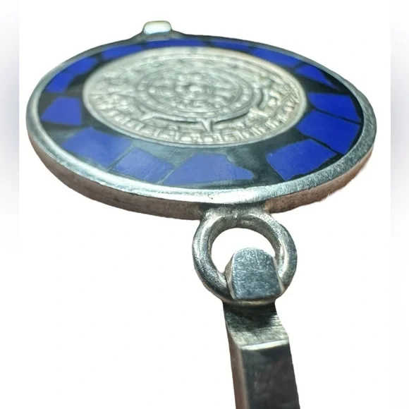 .925 Sterling Silver Taxco Bracelet – Aztec Calendar & Blue Lapis Inlay - Picture 4 of 8